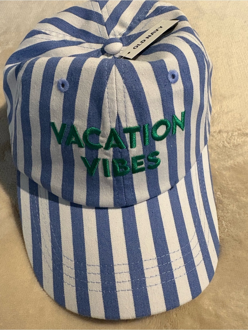 Old Navy Blue & White Striped Kids Cap with Green Embroidery